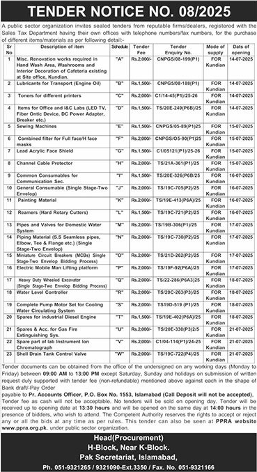 Pak Secretariat Islamabad Tender Notice